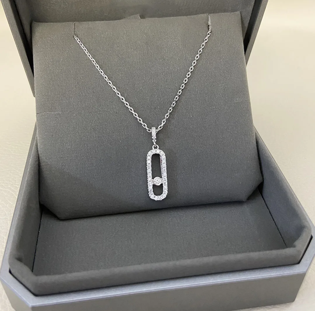 

Fashionable 925 Sterling Silver Single Zircon Inlay, Movable Women's Jewelry Necklace.