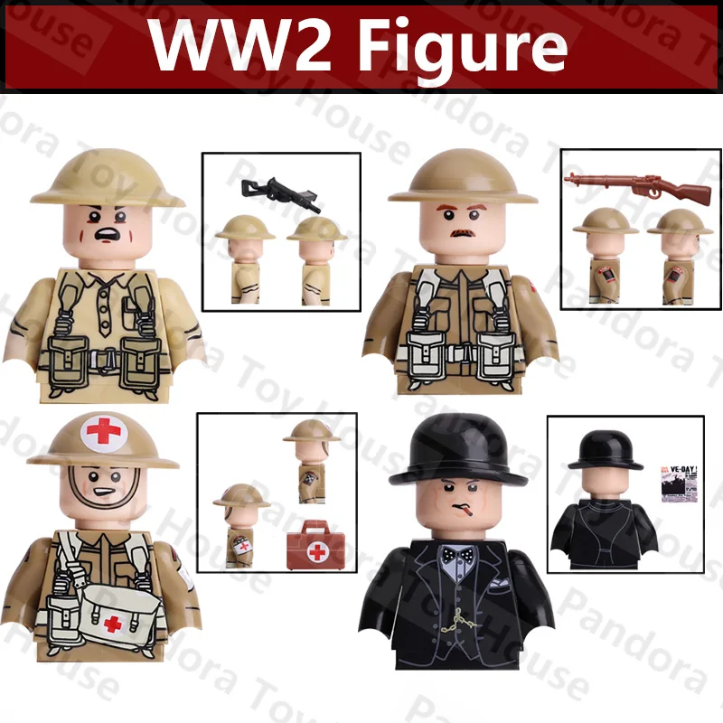 MOC WW2 Military Building Block British City Figure Soldier Army Gun Weapon Newspaper Hat Accessories Toys Boys Gifts