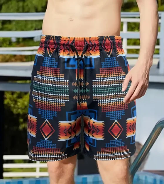 Fashion Men\'s Trendy Shark Teeth Pattern Print Active Shorts Drawstring Beach Shorts For Summer Beach Resort Hawaiian Shorts