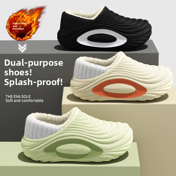 

Waterproof Cotton Slippers Unisex Home Wear Warm Anti-Slip Couple Slippers round Toe Flat Heel Casual Shoes for All Seasons