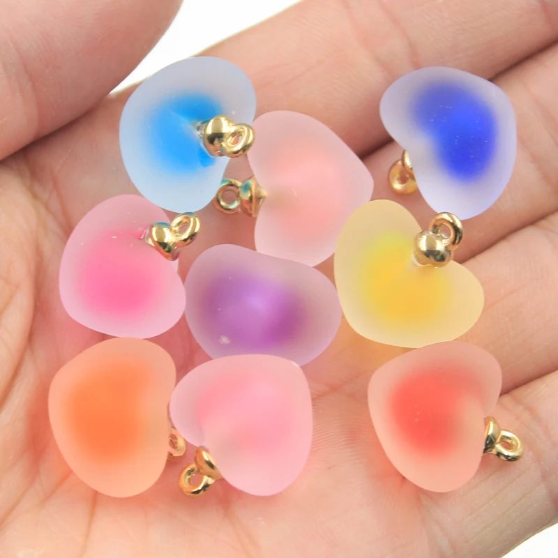 10pcs Charms 3D Colorful Heart Frosted Symphony Acrylic Pendants Crafts Making Findings Handmade Jewelry DIY Earrings Necklace