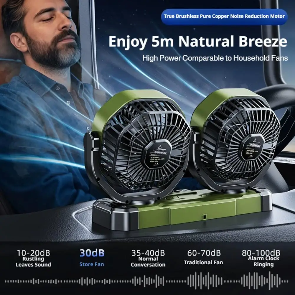 Car Cooling Dual Head Electric Fan With 24V Ultra Long Endurance Automatic Shaking And Manual Gear Shifting Fan