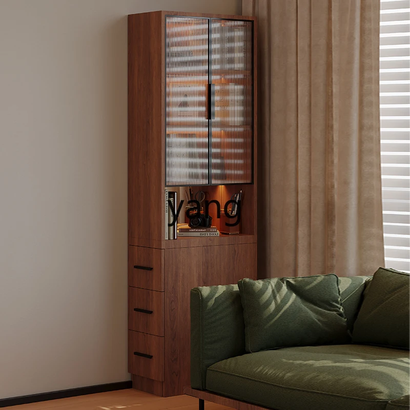 خزانة كتب بباب زجاجي وسحب جانبي من Lhh، رف زاوية من الخشب الصلب الفاخر عالي الإحساس #3