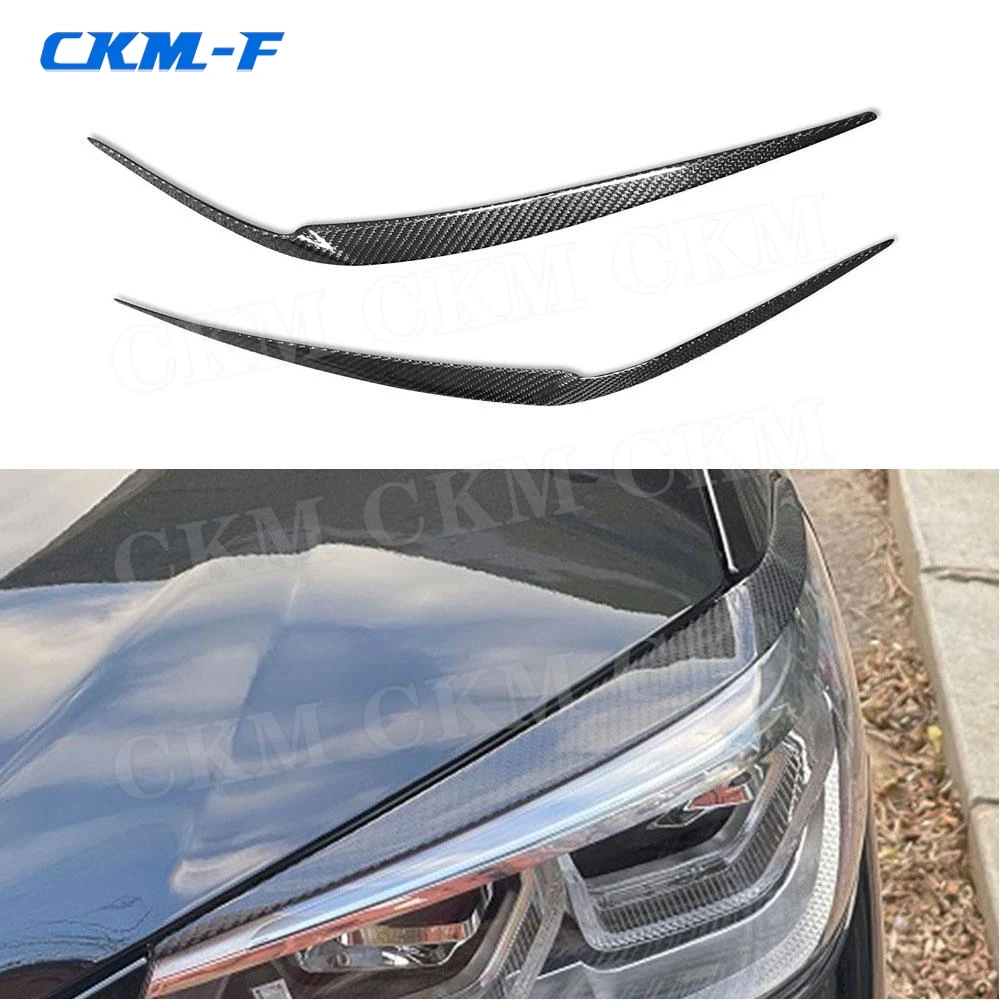 

Carbon Fiber Car Front Headlamp Eyebrow Sticker Headlight Eyelid Cover Trim Accessories for BMW X3 G01 X4 G02 X3M X4M 2018-2021