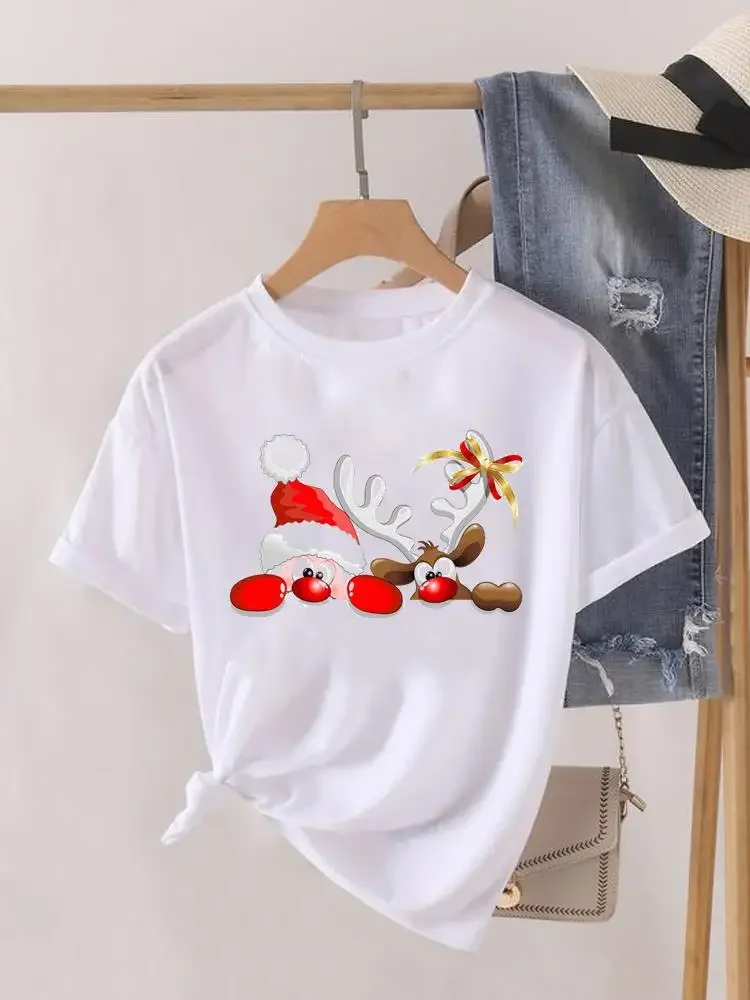 Cartoon Lovely Style Short Sleeve Print Fashion Women Shirt Tee Top Christmas Clothing Clothes Graphic T-shirt