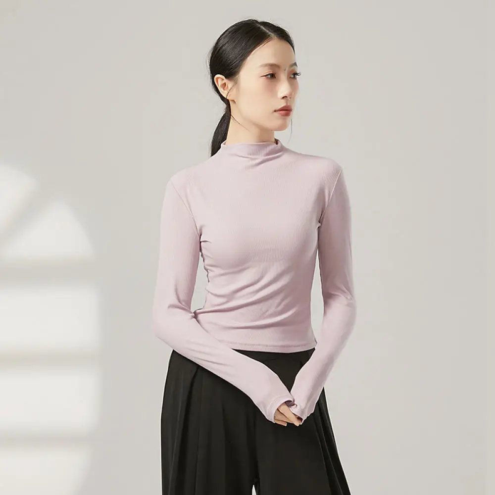 Elastic Dance Training Shirt For Women Long Sleeve High Neck Slim Fit Top Professional Modern Classical Ballet Practice Gear