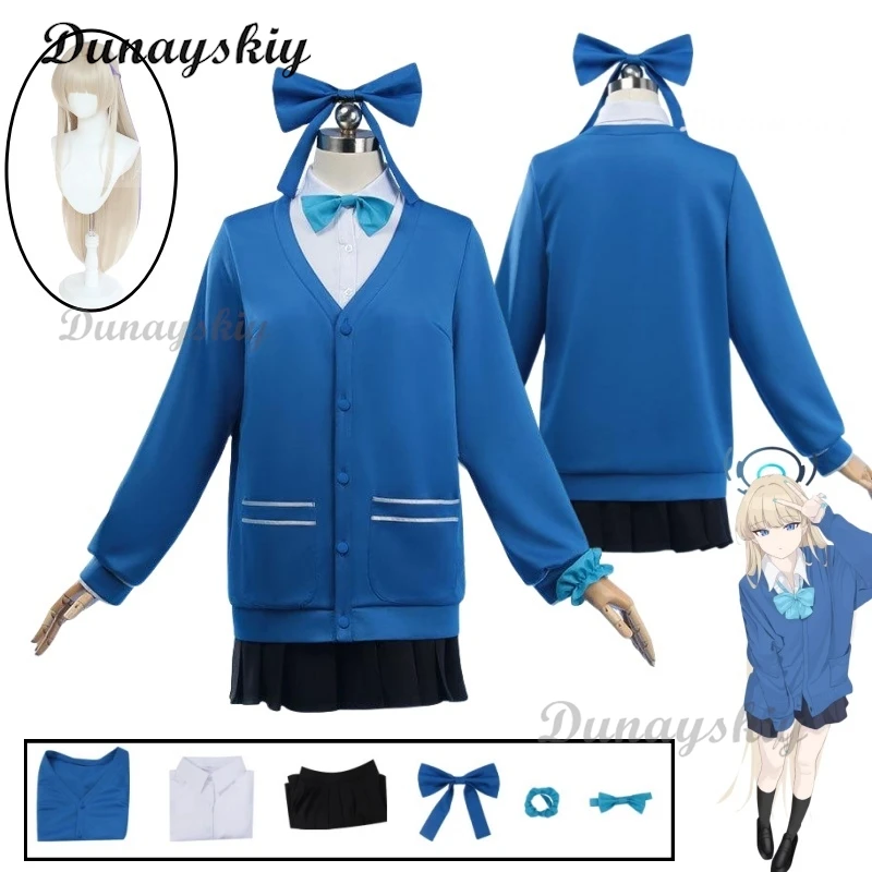 

Anime Asuma Toki Cosplay Game Blue Archive Cosplay Blue Coat Dress Wig Set Halloween Party Play Clothing Outfit for Woman