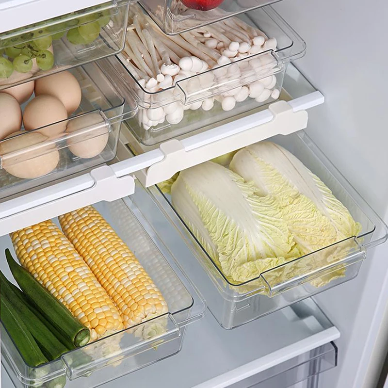 Multi-Purpose Fridge Organizer - Stackable Under-Shelf Drawer for Freshness, Keeps Fruits, Vegetables & Eggs Neatly Stored