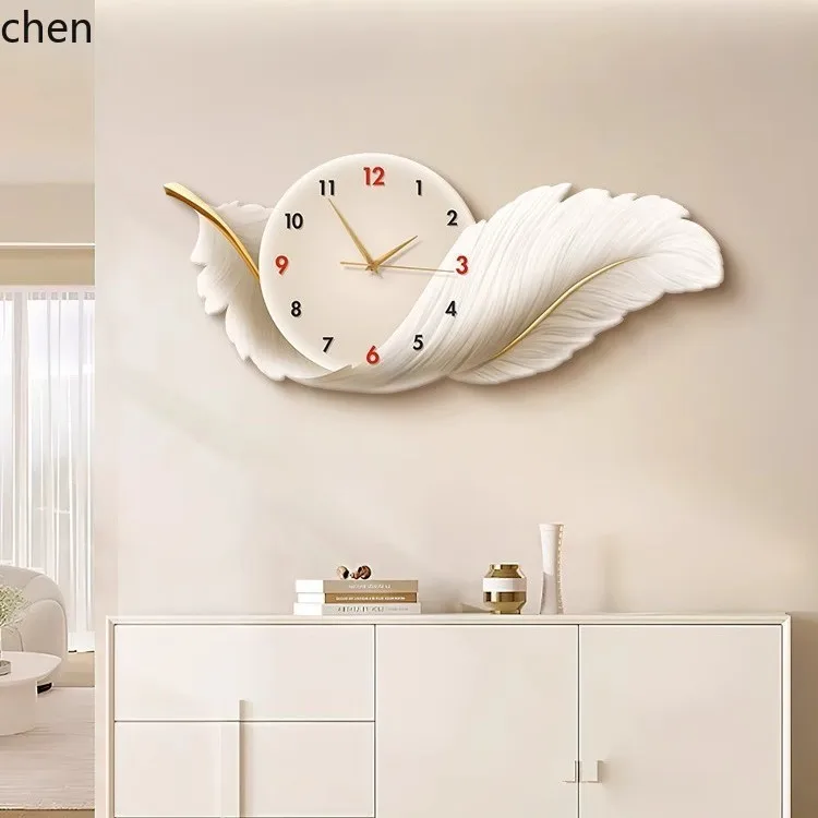 YFY   wall clock living room dining room decorative painting light luxury feather  living room silent wall