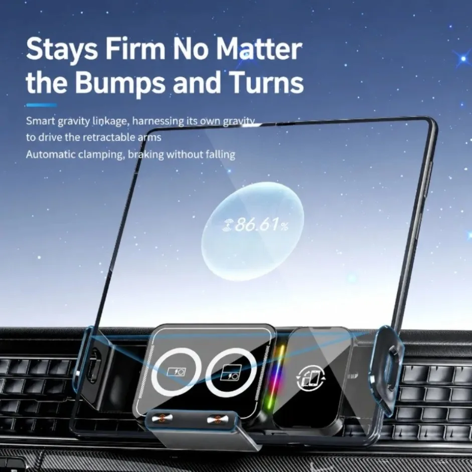15W Wireless Car Phone Holder 360 Degree Rotation Charger Mount Compatible with iPhone 17 16 Samsung S25 S24 Z Flip Fold 7 6 5 4