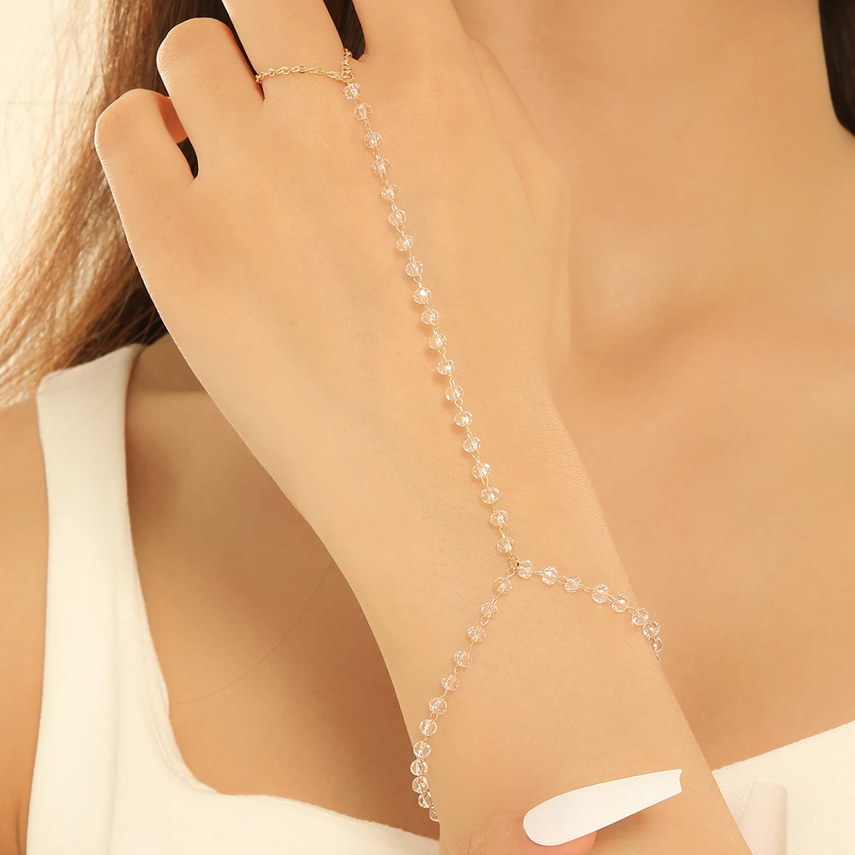 Kinitial Exquisite and fashionable laser plated palm chain, transparent white stone bracelet, as an anniversary gift for her