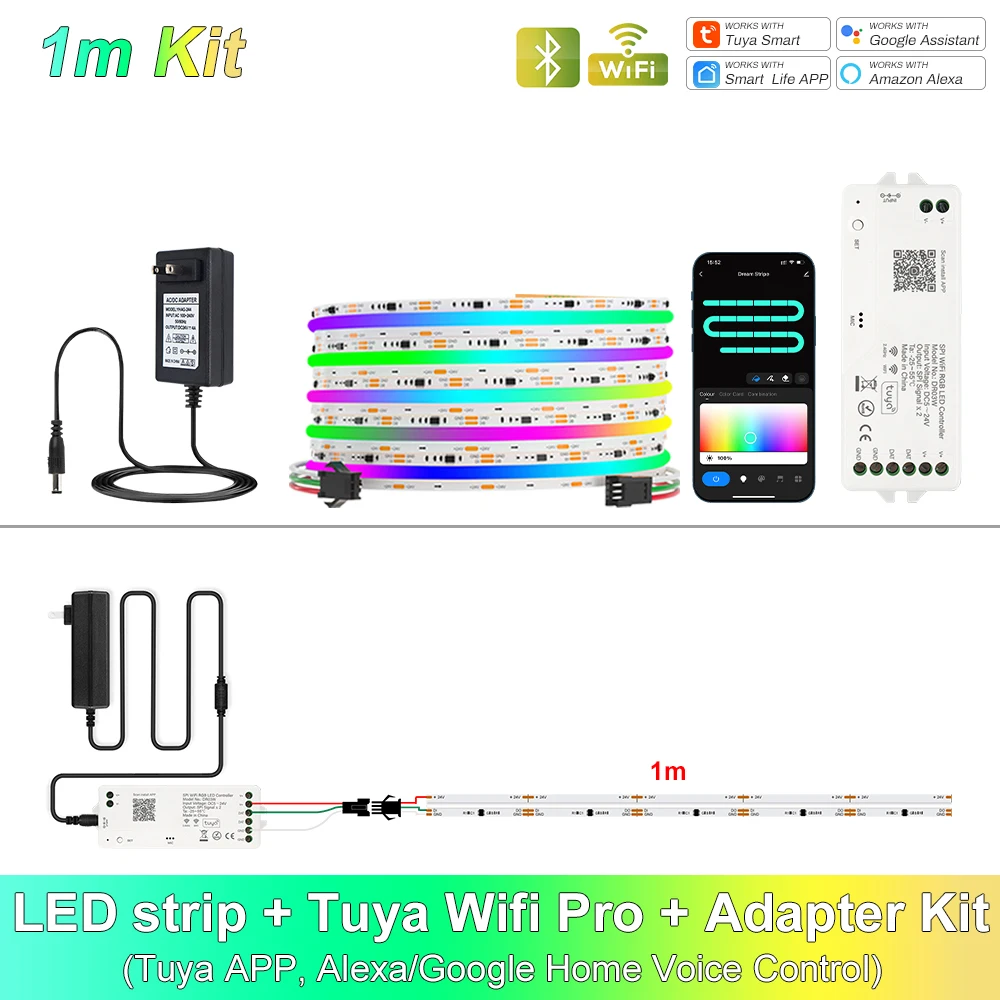 1M-25M Tuya WiFi Adresseerbare LED Strip Verlichting Kit WS2811 SPI RGBIC Droom Kleur LED Tape 24V Pixel Strip Voor Home Decor