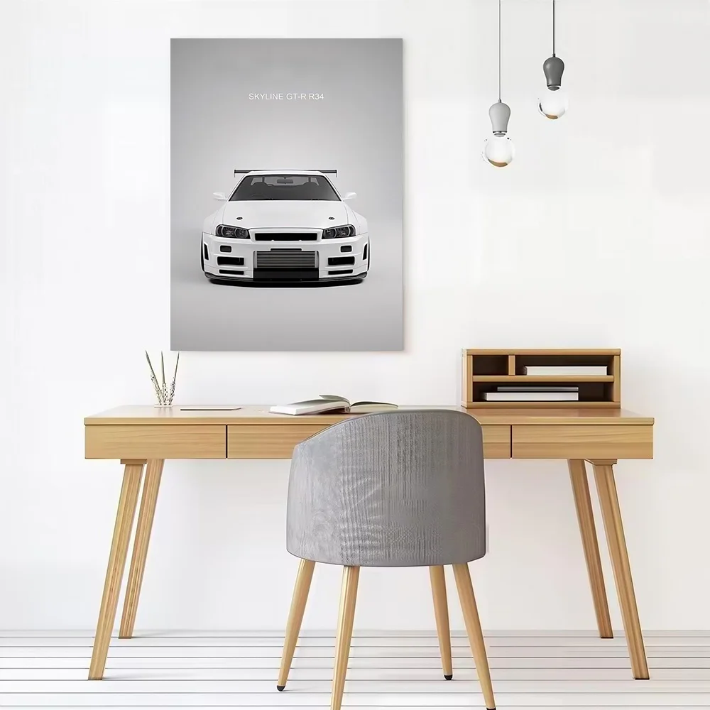 White Japanese Car Skyline R34 Front Poster Customizable Printed Canvas Painting for Pictures Wall Art Decorative Paintings the