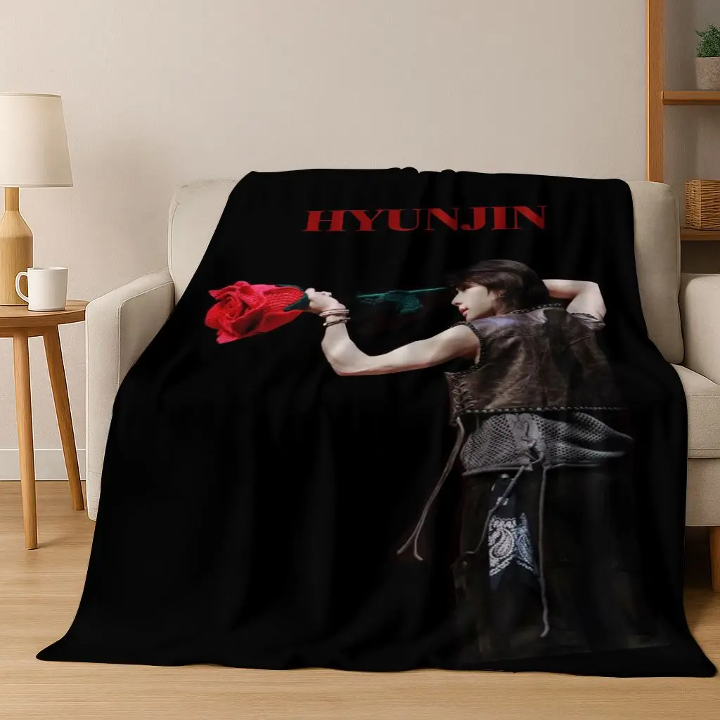 3D Print Stray Kids Kpop Star Hyunjin Flannel Blanket Soft Warm Blanket for Bedroom Living Room Bed Travel Camping Picnic Gift
