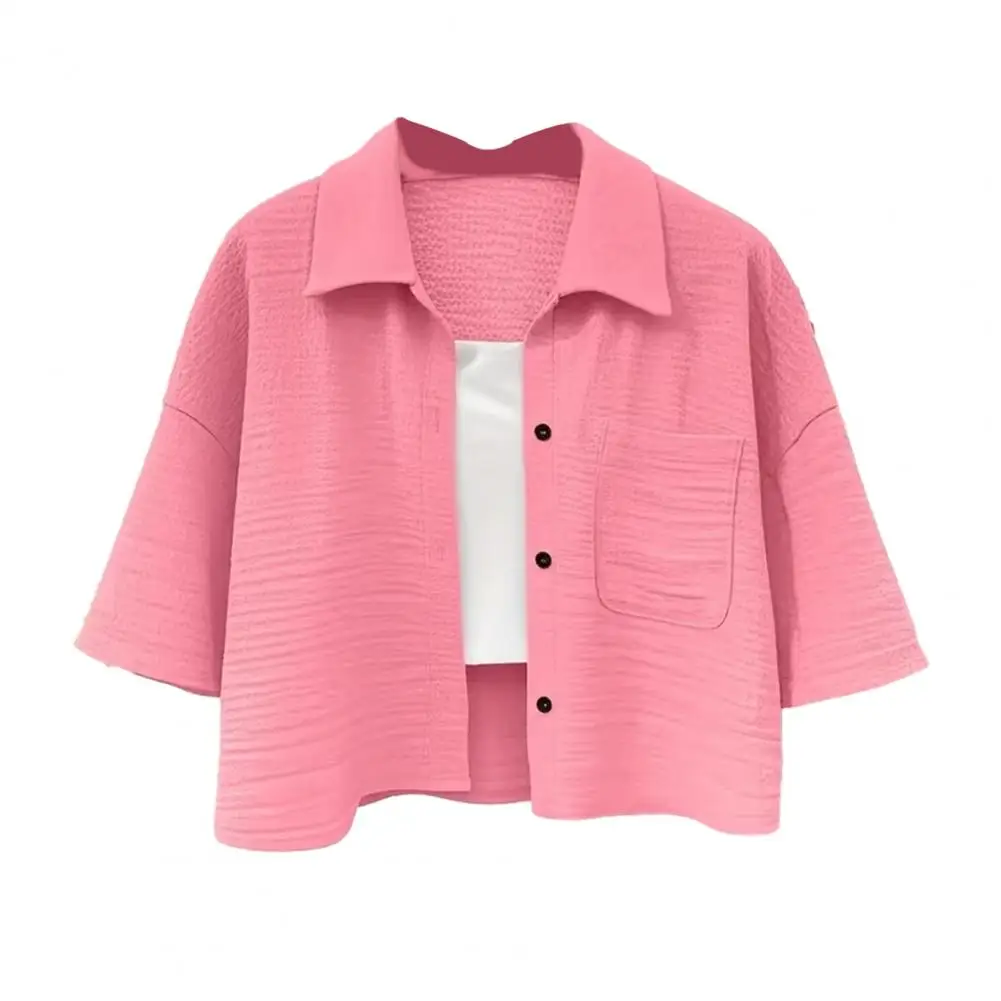 

Comfortable Women Tops Lightweight Shirt Tops Women’s Shirt Tops with Lapel or Stand Collar Half Sleeve Single Breasted