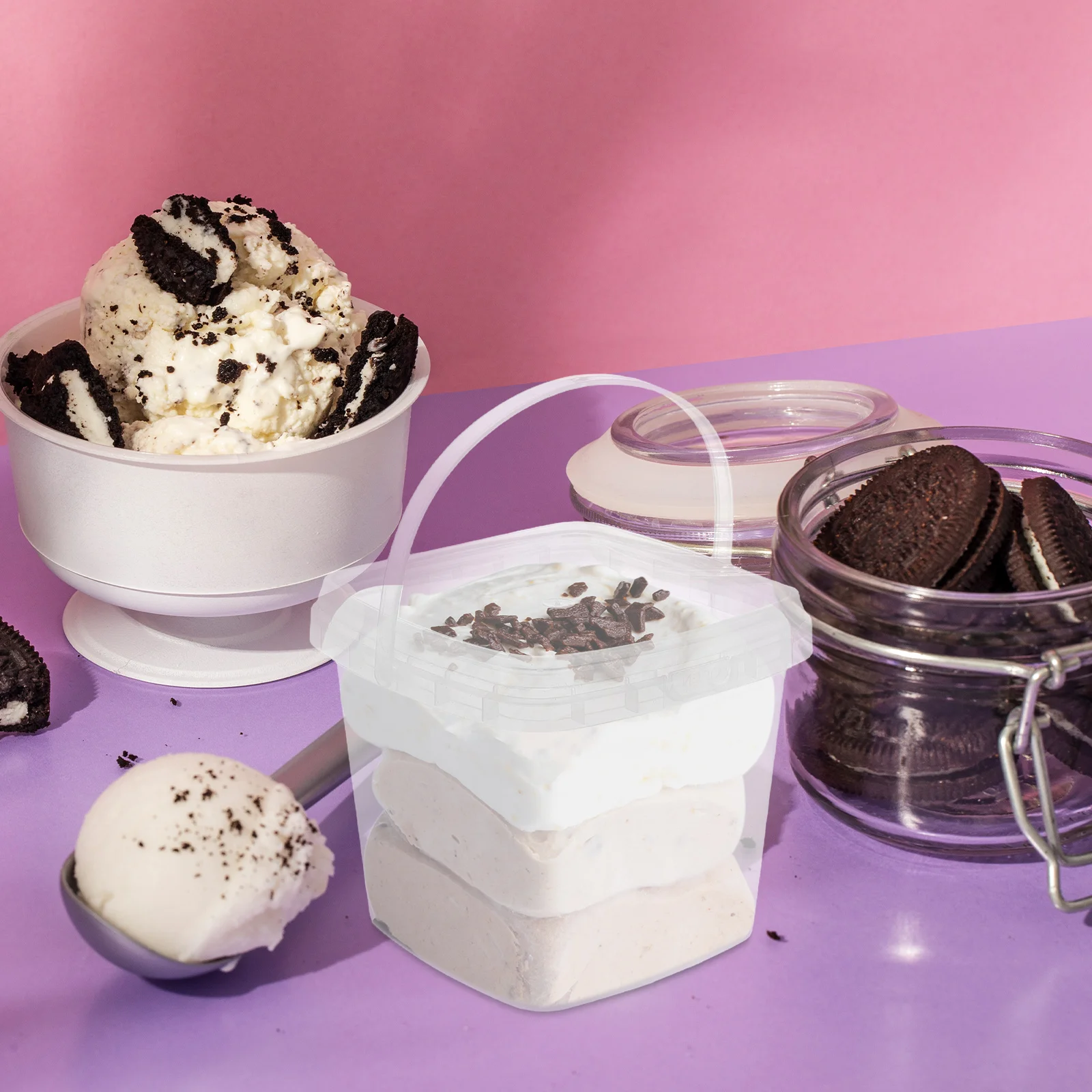 

12pcs Cream Bucket Transparent Containers Square Homemade Ice Cream Containers Shape Protective Lid Refrigerator Storage Food