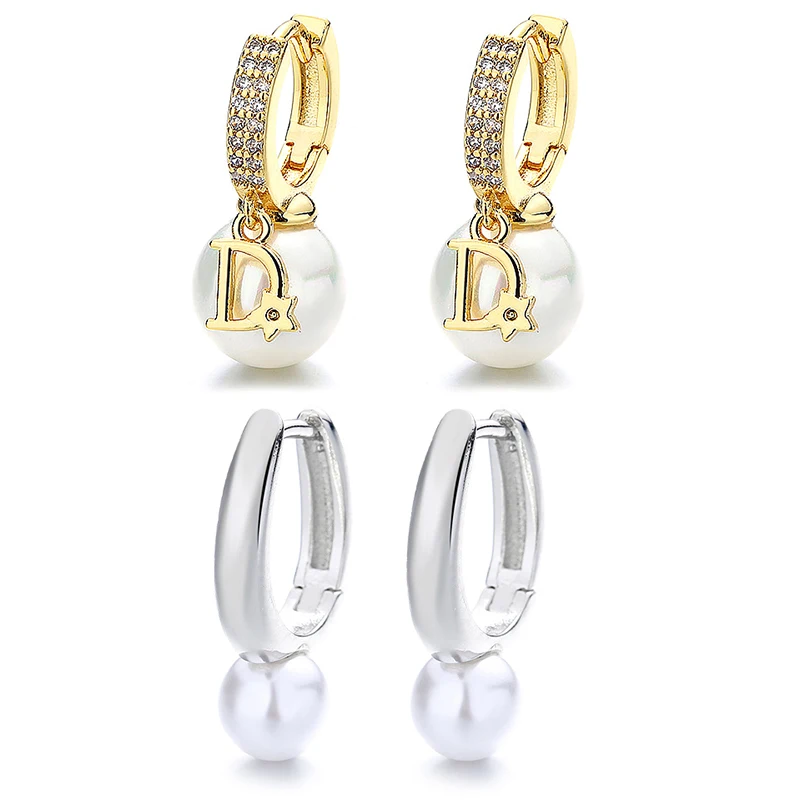 Korean Version Pearl High-end Feeling Light Luxury Trendy Temperament D-letter Atmospheric Earrings For Women Jewelry
