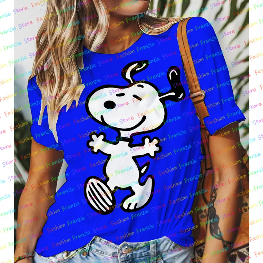 Miniso moda feminina camiseta snoopy impressão de manga curta feminina harajuku camisetas topo oversized o-pescoço topos engraçado roupas femininas
