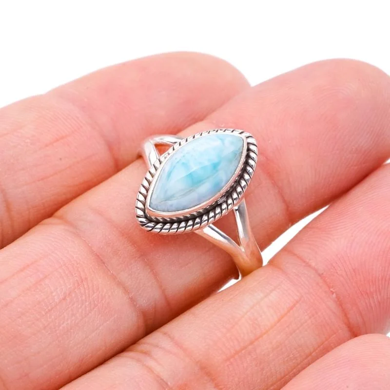 StarGems Natural Larimar  Handmade 925 Sterling Silver Ring 8.75 F0885