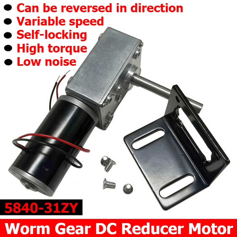 5840-31ZY DC speed reducer motor, 12V or 24V, 51MM long shaft with power cord and adjustable power supply.
