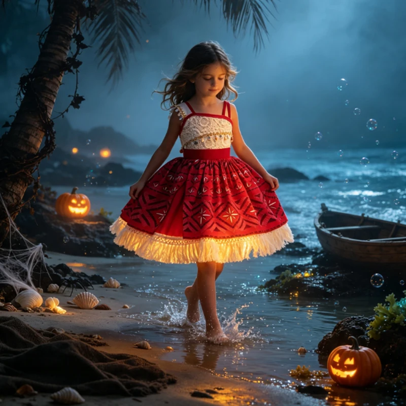 Toddler Girls New Movie Moana Halloween Cosplay Short-Sleeved Princess Dress Children Birthday Party Christmas Dress Up