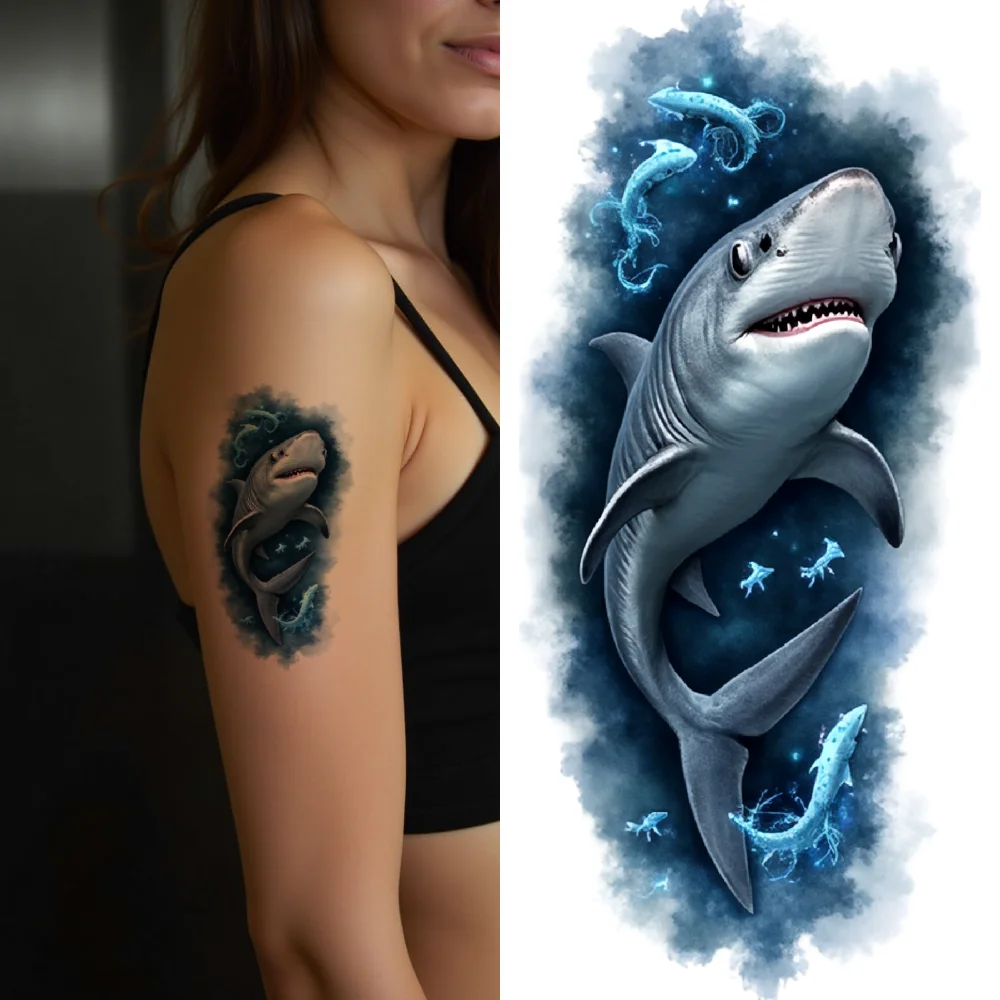 

12pcs Temporary Tattoo Fish Realistic Temporary Tattoos Seahorses Shark Waterproof Long-lasting Body Stickers Coral For
