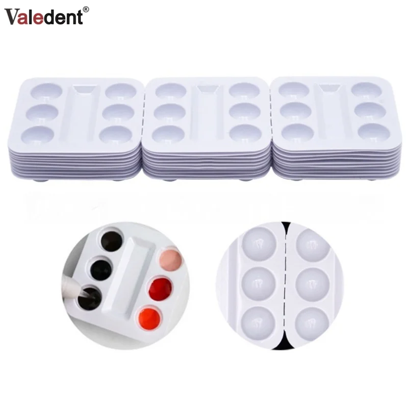 

60pcs/2box 6 Slot Dental Mixing Wells Disposable Plastic Palette for Resin Adhesive Composite Mixing Tray Material Dentist Tool