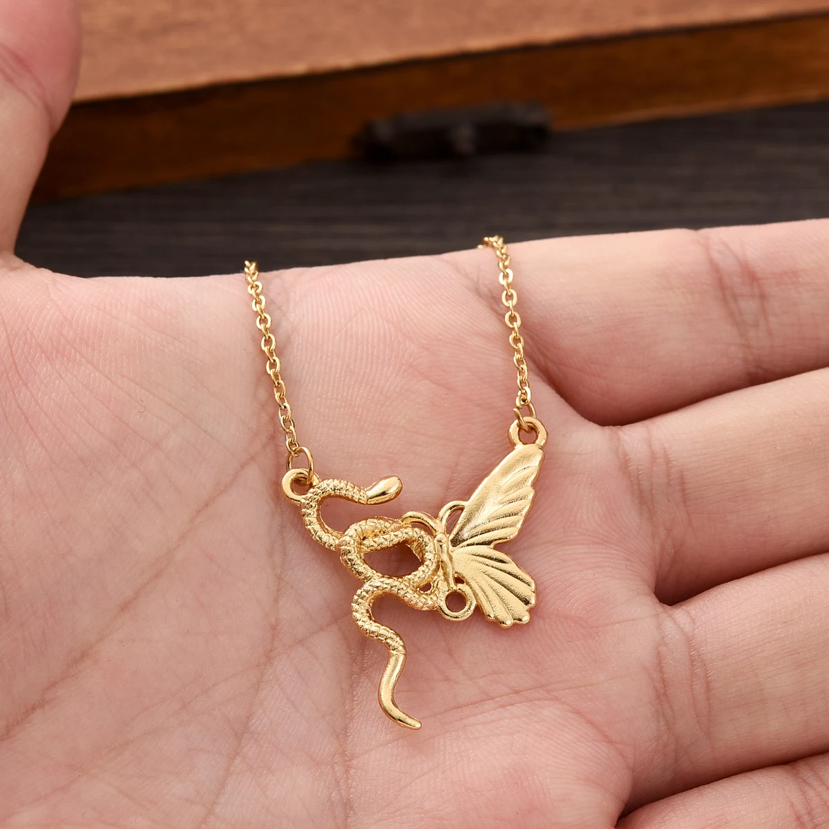Golden Color Classic Serpentine butterfly shape Pendant Necklace Jewelry African Arab Women Wedding Holiday Party Gifts #148