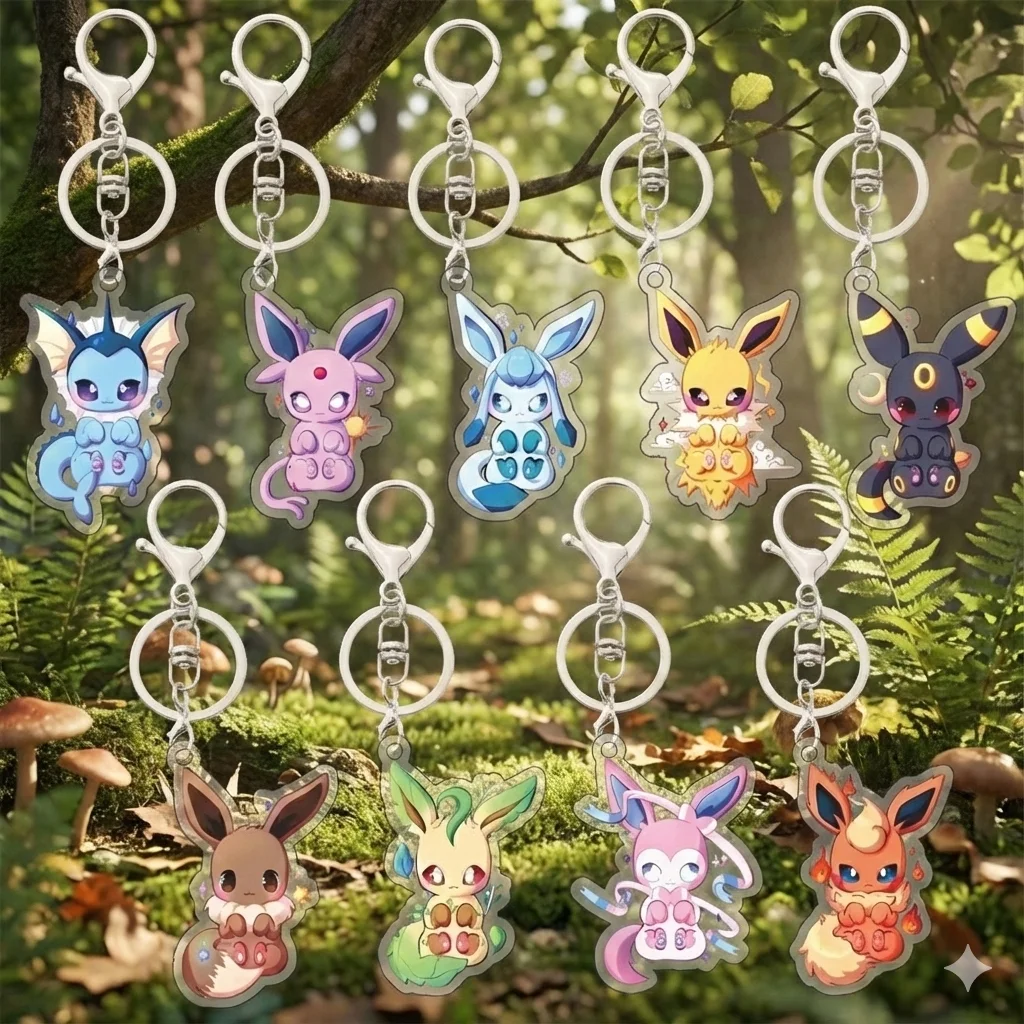Eeveelution Acrylic Keychain Set - Glaceon Flareon Vaporeon Sylveon Umbreon Espeon Jolteon Leafeon Mobile Phone Bag Pendant Anim