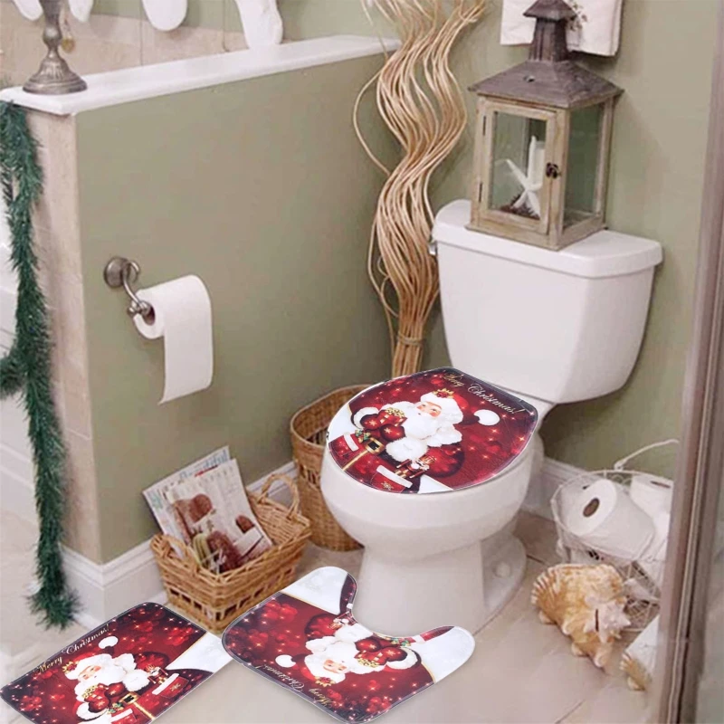 Polyester Toilet Seat Cover Set Christmas Decorations Christmas Men Shape for Home Bathroom Product New Year Decorations