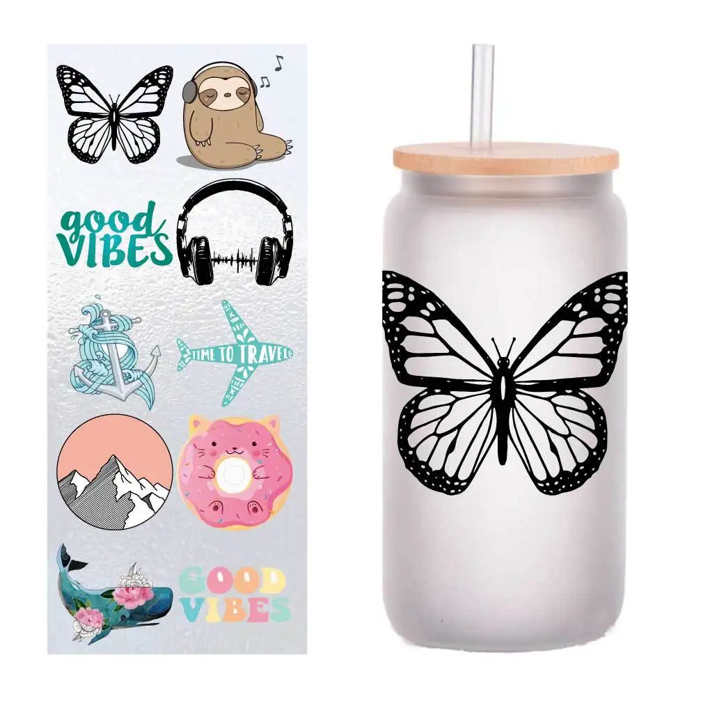 

10/Pack cartoon small fresh collection UV transfer stickers Crystal label glass stickers customized four inches