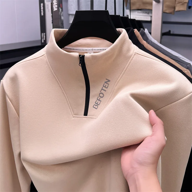 

Luxurious New Style Men's Autumn Winter Sweatshirt High Round Neck Anti-Wrinkle Thickened Cardigan Half-Zip Casual Men Clothing