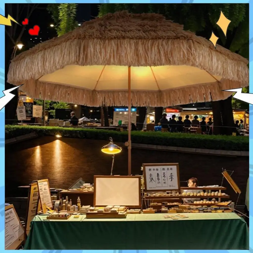 

9ft Outdoor Simulation Straw Umbrella with 8 Ribs Outdoor Thatched Tiki Umbrella UPF 50+ UV Protection for Garden Courtyard Lawn
