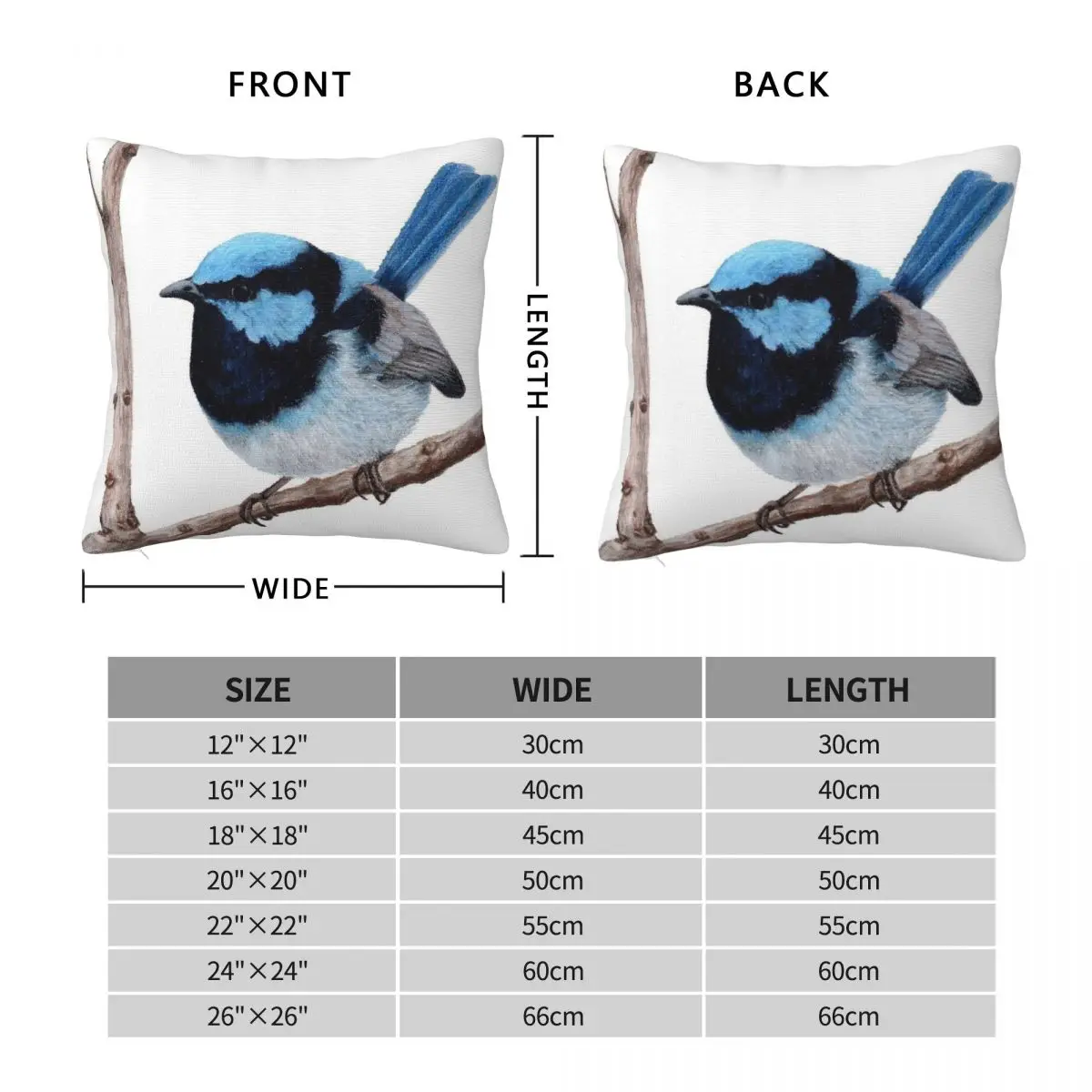 Superb Fairywren 2 Square Pillowcase Polyester Linen Velvet Printed Zip Decorative Pillow Case Room Cushion Cover 45x45