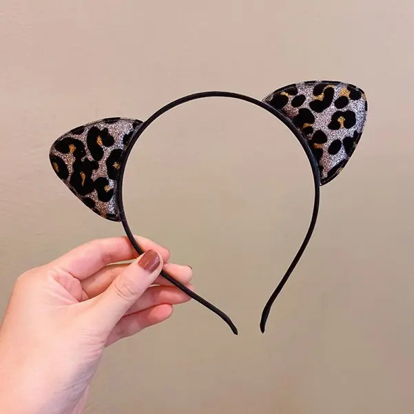 Vintage Luipaard Print Glitter Kat Oren Hoofdband Voor Meisje Vrouwen Leuke Kat Oren Haar Hoepel Haarband Kid Haaraccessoires Hoofddeksels