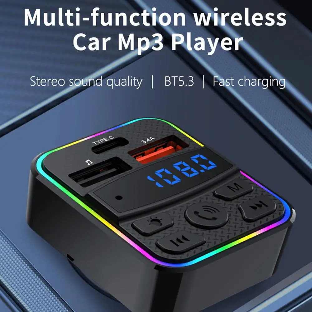 

Bluetooth 5.0 Автомобильный FM-передатчик Type-C Dual USB Ambient Wireless Charger Player Light MP3 Handsfree Type-C Q0L6