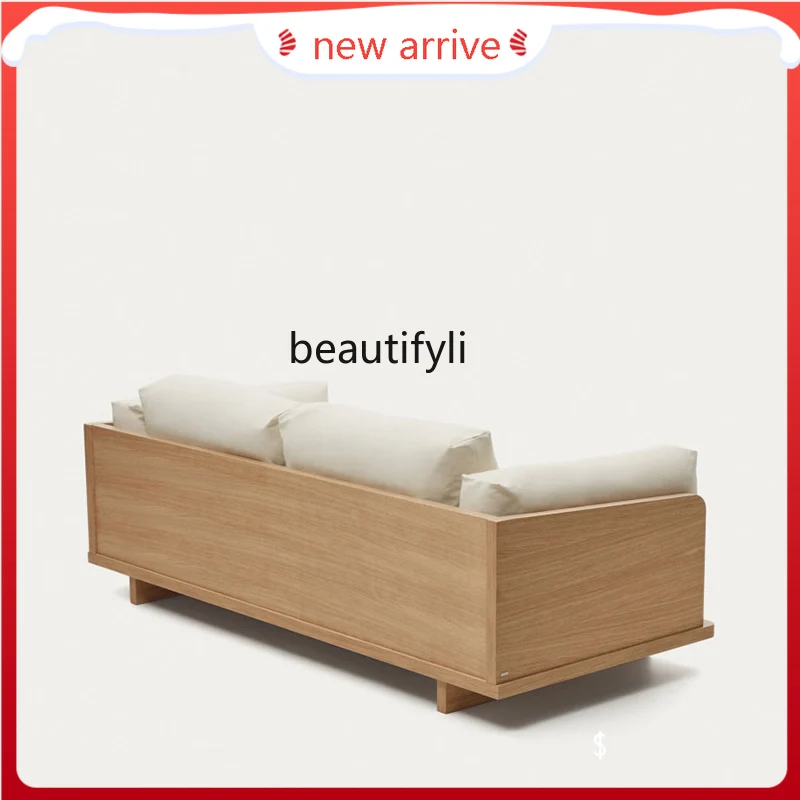 

S132 Three-Seat Fabric Sofa Nordic Simple Japanese Style Log Quiet Style Living Room Light Luxury