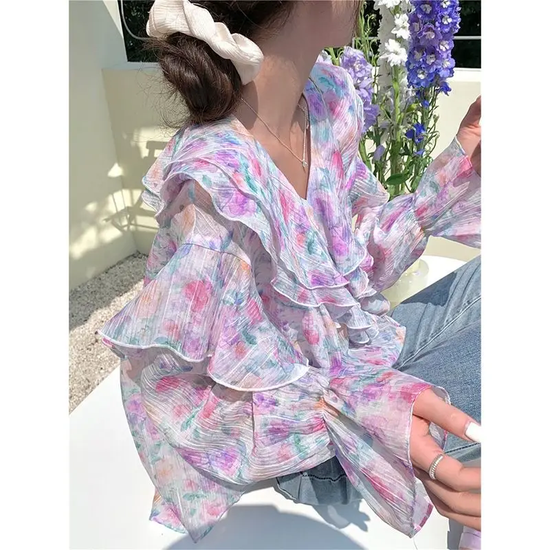 Korejepo Thin French Chiffon Shirt Women Loose Versatile Design Sense Shirts High Street Sweet Cool Beautiful Romantic Tops