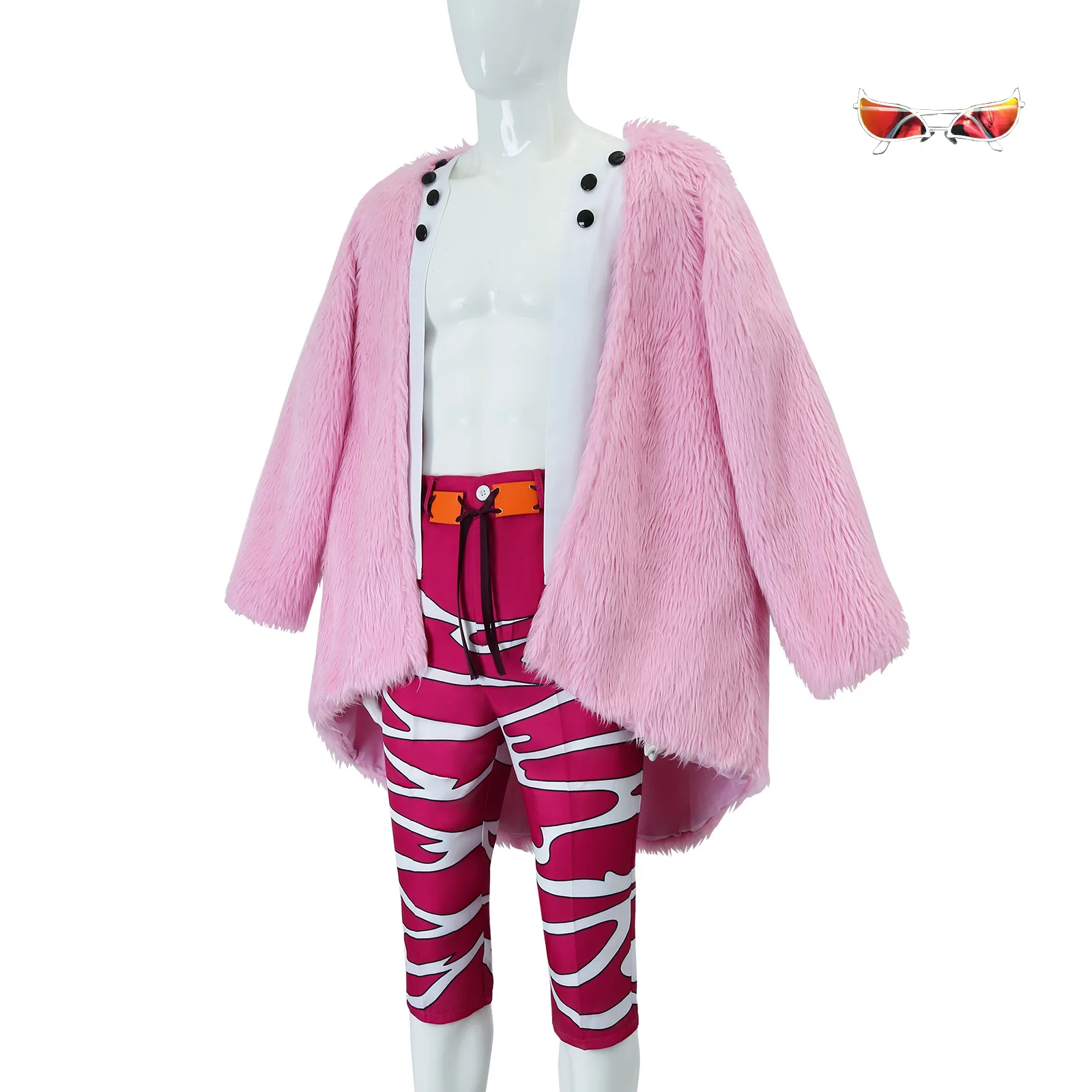 Donquixote Doflamingo Cosplay Costume Pink Coat Shirt Glasses Outfits Halloween Party Disguise Suits For Boy Men