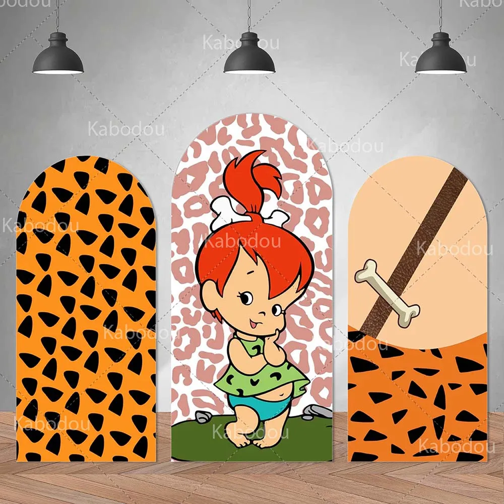 Flintstoness Thema Boog Achtergrond Cover voor Kinderen Verjaardag Baby Douche Partij Fotografie Studio Prop Foto Achtergrond Decoratie