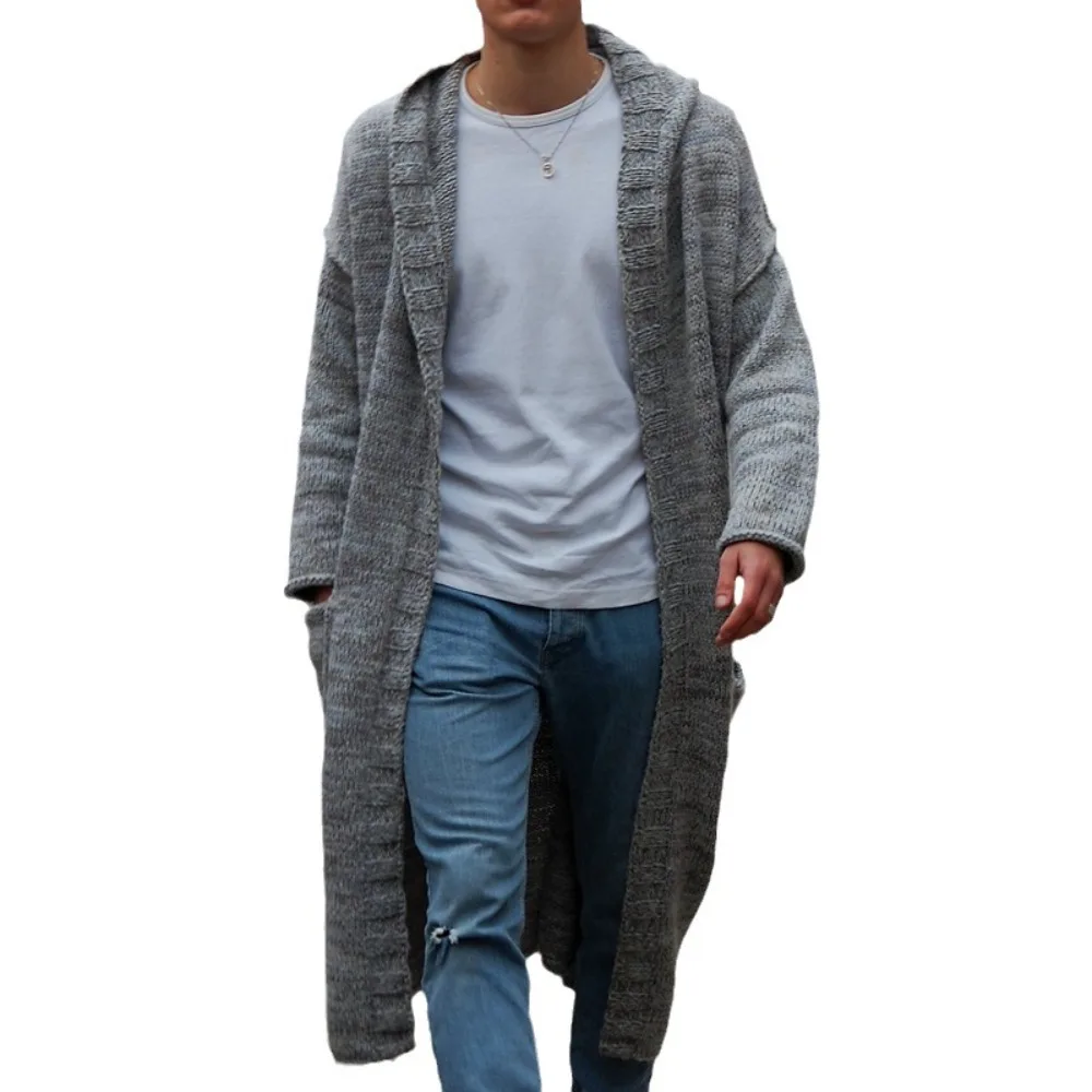 

Men Cardigan Sweaters Hooded Coat Full Sleeve Solid Coats Casual Loose Outerwear Splice Open Stitch Autumn Winter 2024