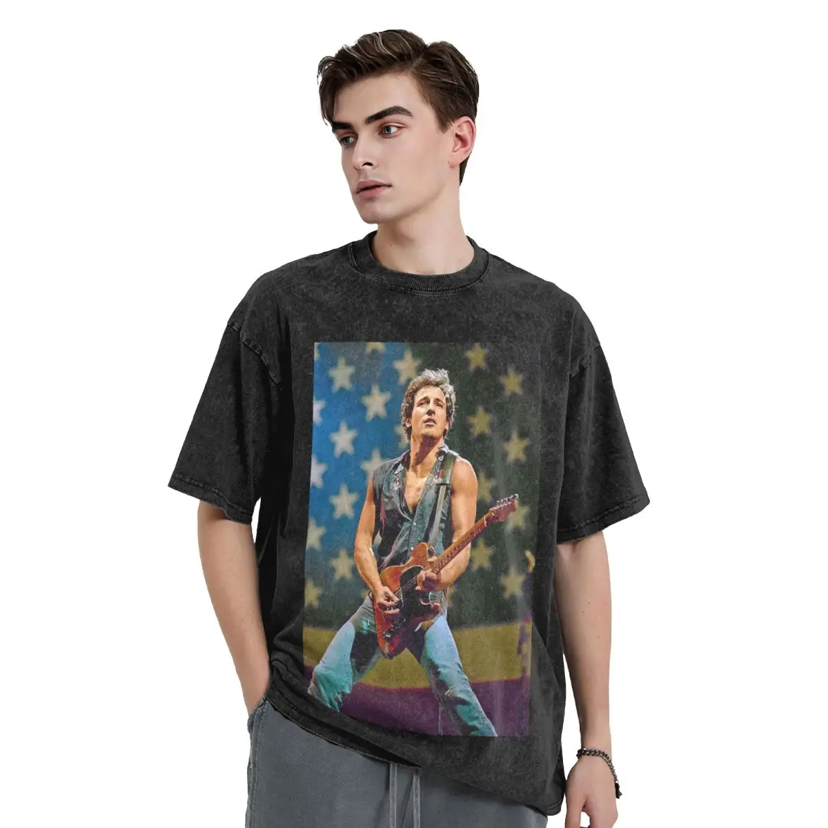 Bruce Springsteen Washed T Shirts Harajuku Short Sleeve Hip Hop T-Shirt Streetwear Tops Tees for Men Women