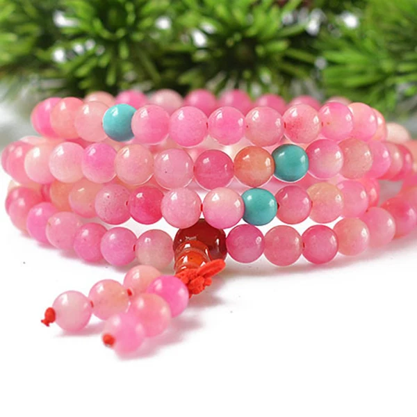 

Natural 6mm Pink Peach Jade Beaded Bracelet Tibetan Buddhist 108 Pcs Necklace Gourd Mala Prayer Jewelry For Meditation Drop Ship