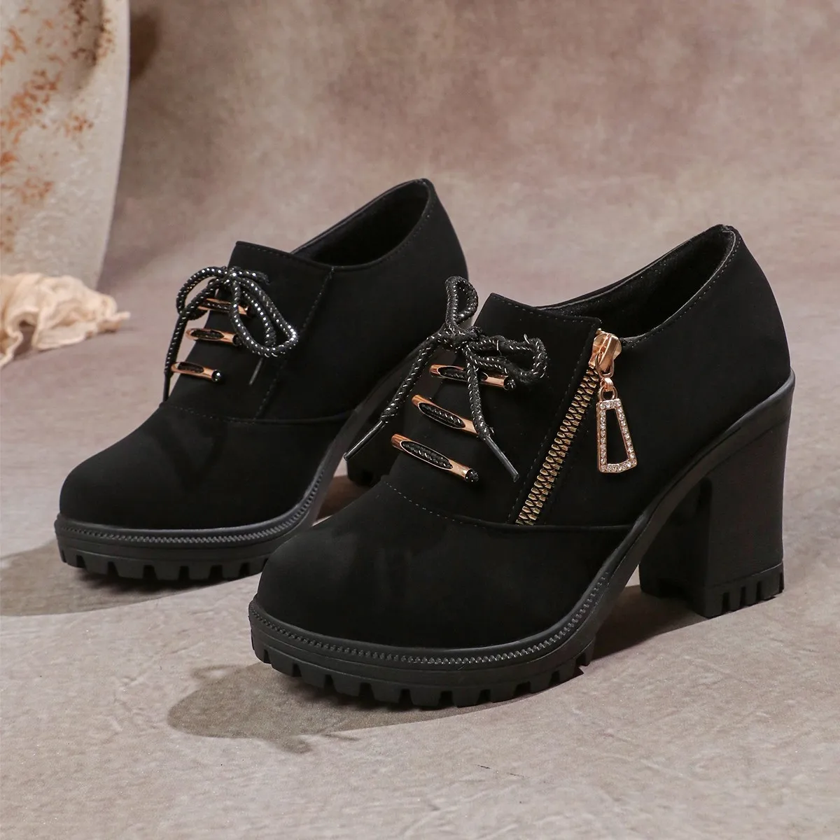 5nova primavera outono mulheres tornozelo s botas blacksuede estilo romano rendas senhoras sapatos grossos salto alto casual curto botas femininas