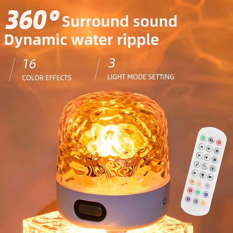 

Ocean Wave Cordless Projector Light with 16 Color Effects Night Lights with Remote Control Bedroom Bluetooth Speaker Party Gift
