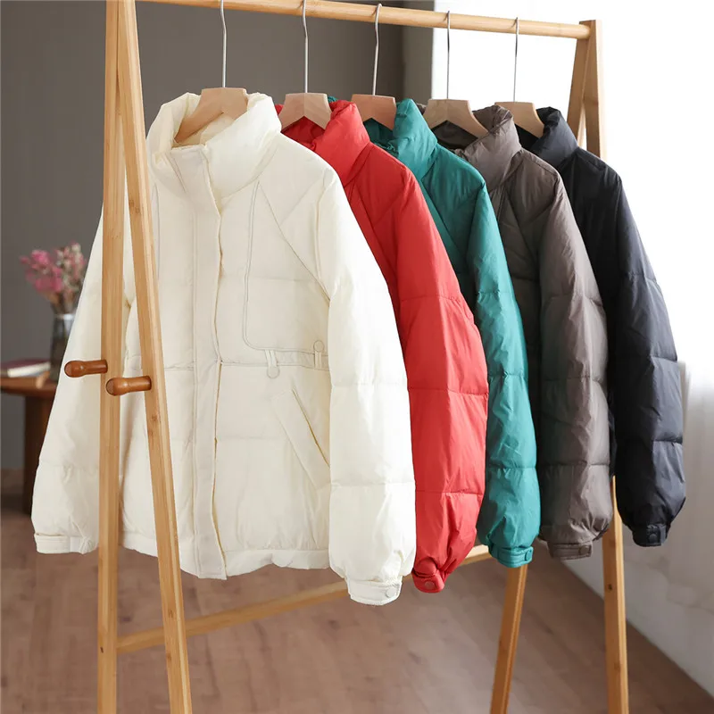 

2022 Autumn Winter Women Warm Thicken White Duck Down Jacket Parkas Stand Collar Loose Big Size Down Coat Female Puffer Outwears