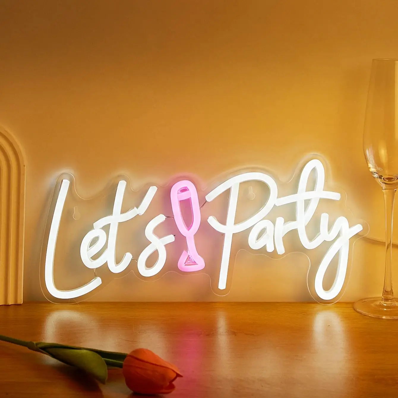 Chi-buy LED Neon Let's Party USB Powered Neon Signs Night Light 3D Wall Art & Game Room Bedroom Living Room Decor Lamp Signs