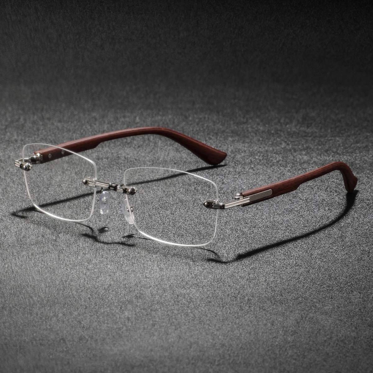 1 Pair of Men's Silver Frameless Rectangular Wood-Grain Plain Glasses, Elegant and Minimalist, Stylish and Luxurious Men's Glasses, Suitable for Business Meetings, Hosting Guests, Attending Banquets, and Formal Occasio