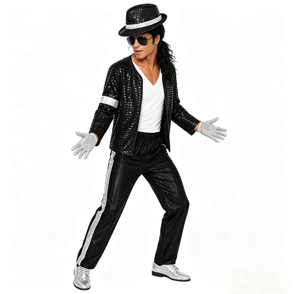 Kostum Cosplay Jackson Bintang Pop Anak-anak Dewasa 80-an 90-an Pakaian Keluarga Cocok untuk Pertunjukan Panggung Karnaval Halloween Tarian Hip Hop