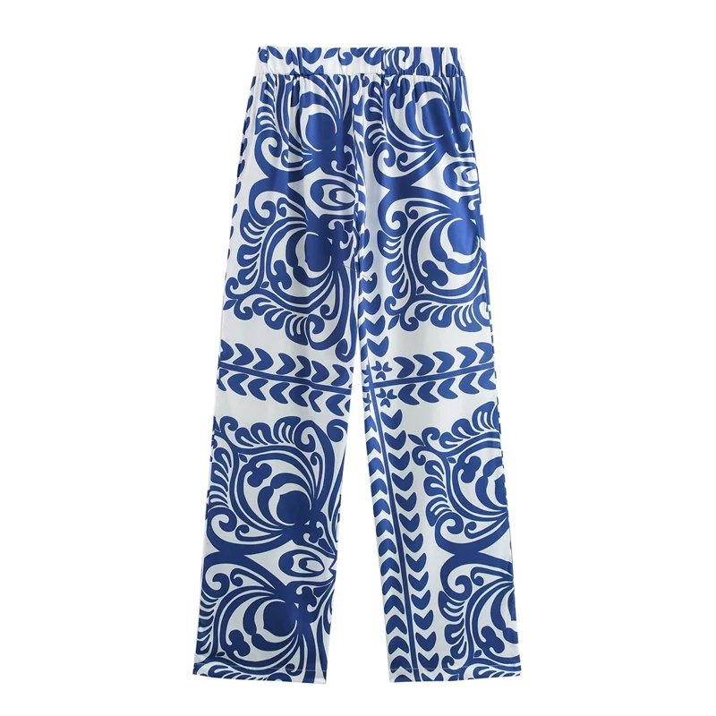 KEYANKETIAN 2026 ربيع جديد نمط العرقية الطوطم طباعة المرأة مستقيم الساق السراويل مرونة الخصر مطوي الديكور بنطلون طويل